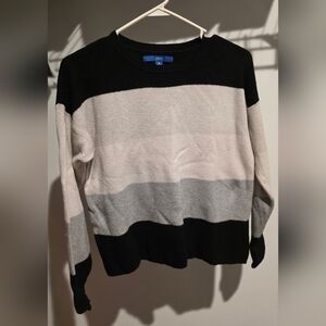 Apt. 9 Black, Cream and Gray Striped Crewneck Sweater